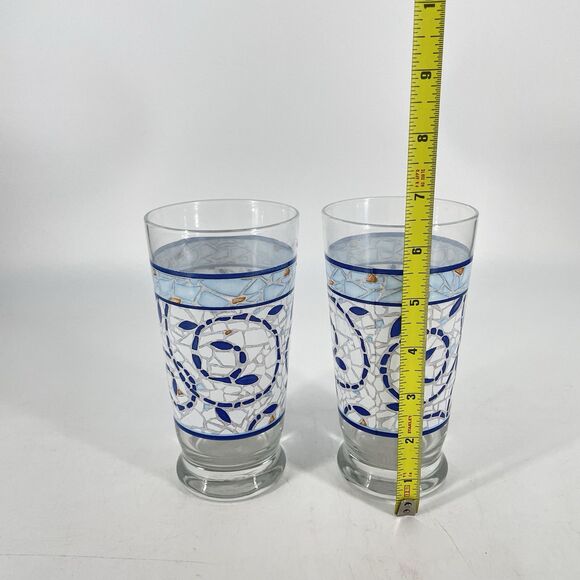 Set of 2 Pfaltzgraff Monaco Blue Mosaic Tumbler 16 oz 6 1/4" Tall - Picture 2 of 4